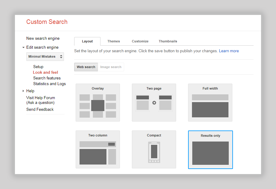Google Custom Search Engine layout